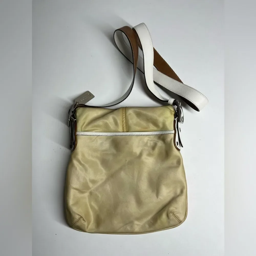 Coach Messenger Crossbody Bag Nylon Leather White & Tan J3K-6253